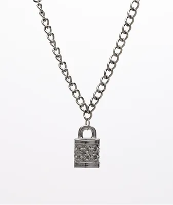 Stone + Locket Padlock Gunmetal 24" Necklace