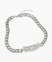 Stone + Locket Rhinestone Heart 14.25" Silver Chain Necklace