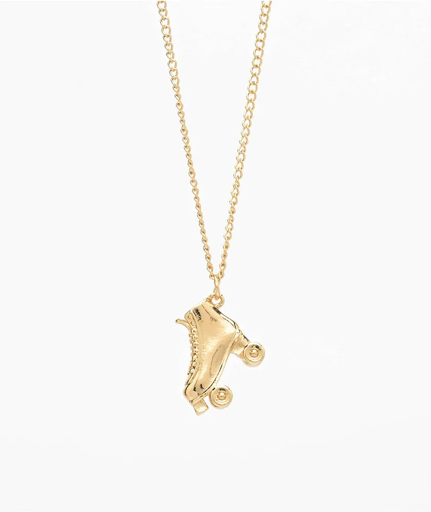 Stone + Locket Roller Skate Gold Necklace
