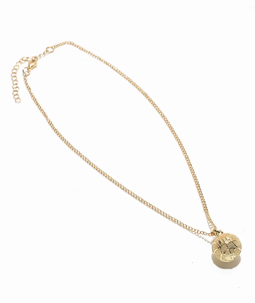 Stone + Locket Sad Basketball Gold 16" Necklace