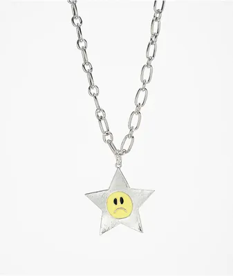 Stone + Locket Sad Star 20" Silver Necklace
