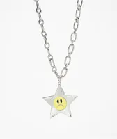 Stone + Locket Sad Star 20" Silver Necklace