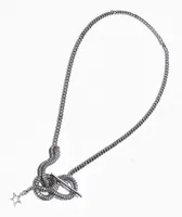 Stone + Locket Snake Bite 18" Silver Chain Necklace