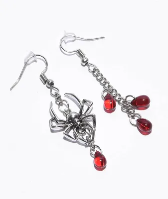 Stone + Locket Spider Silver Earrings