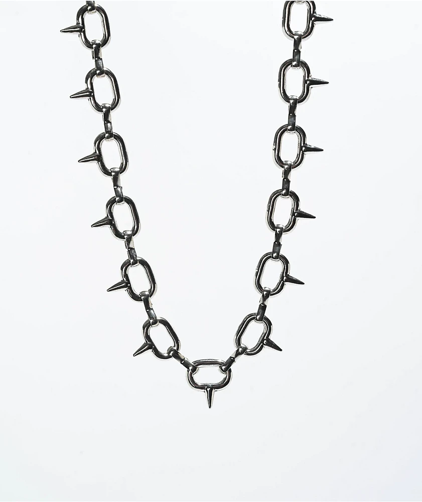 Stone + Locket Spike Silver Choker Necklace