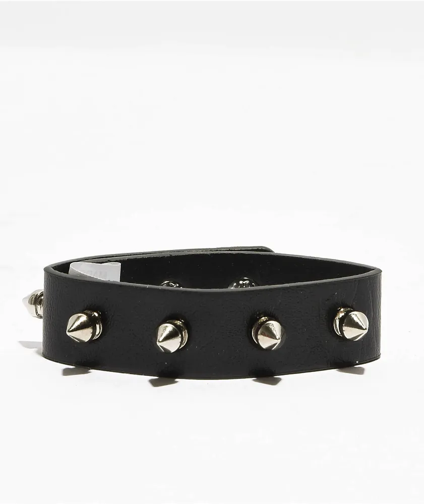 Stone + Locket Spiked Black Cuff Bracelet