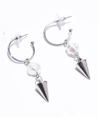 Stone + Locket Spiked Silver Earrings