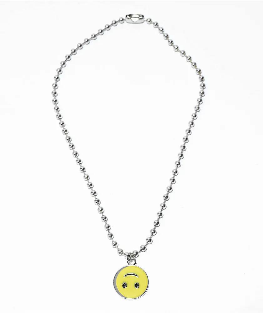 Stone + Locket Upside Down Smile 16" Silver Charm Necklace