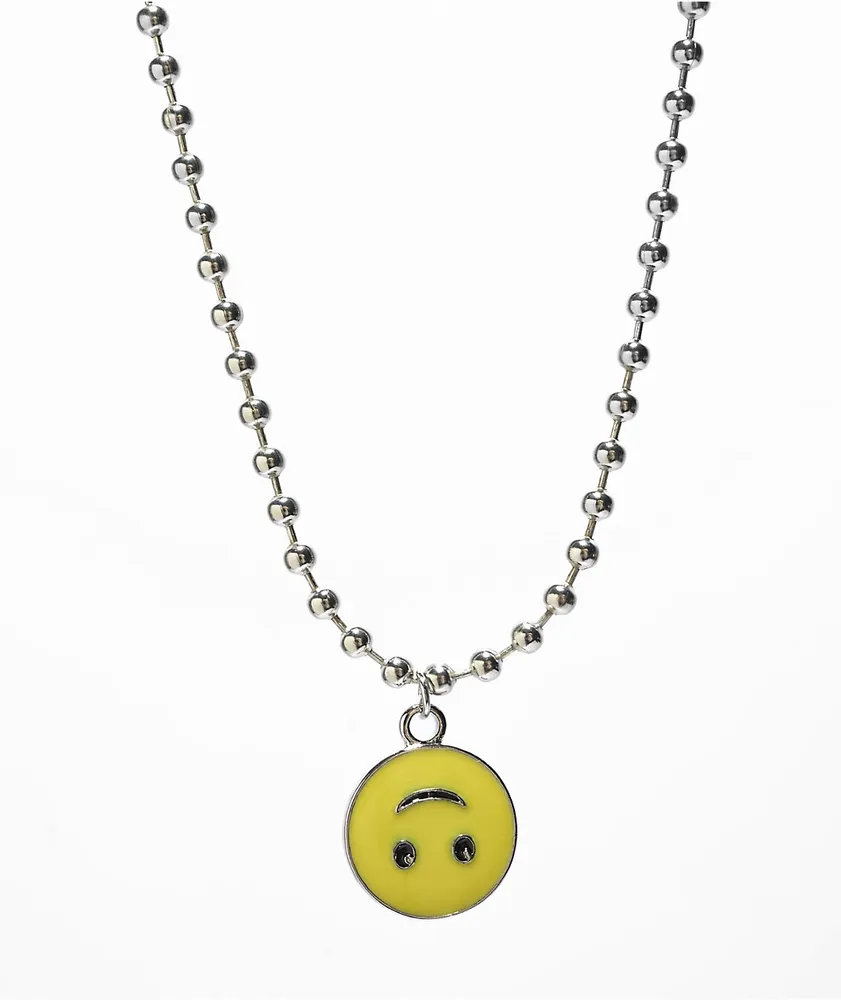 Stone + Locket Upside Down Smile 16" Silver Charm Necklace