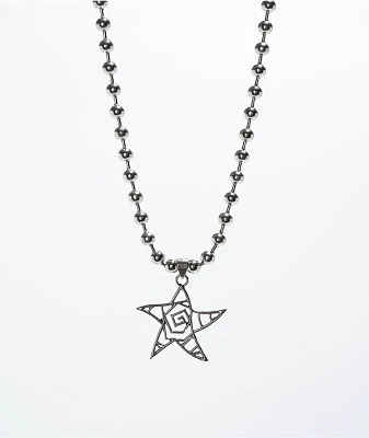 Stone + Locket Wavy Star 16" Silver Charm Necklace