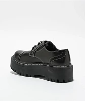 T.U.K. Burnished Contrast Stitch Double Decker Brogue Black Shoes