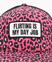 Tara Yummy Flirting Is My Day Job Pink & Black Cheetah Print Trucker Hat