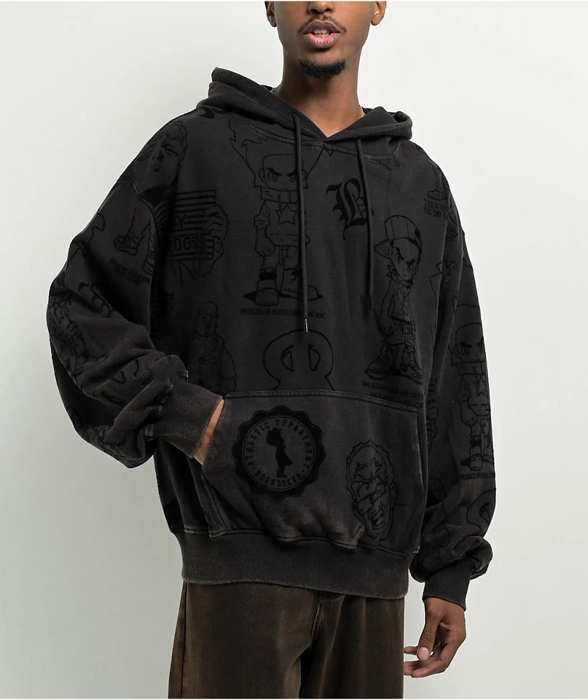 The Boondocks Collage Black Acid Wash Hoodie