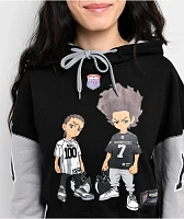 The Boondocks Riley & Huey Black & Grey Crop Hoodie