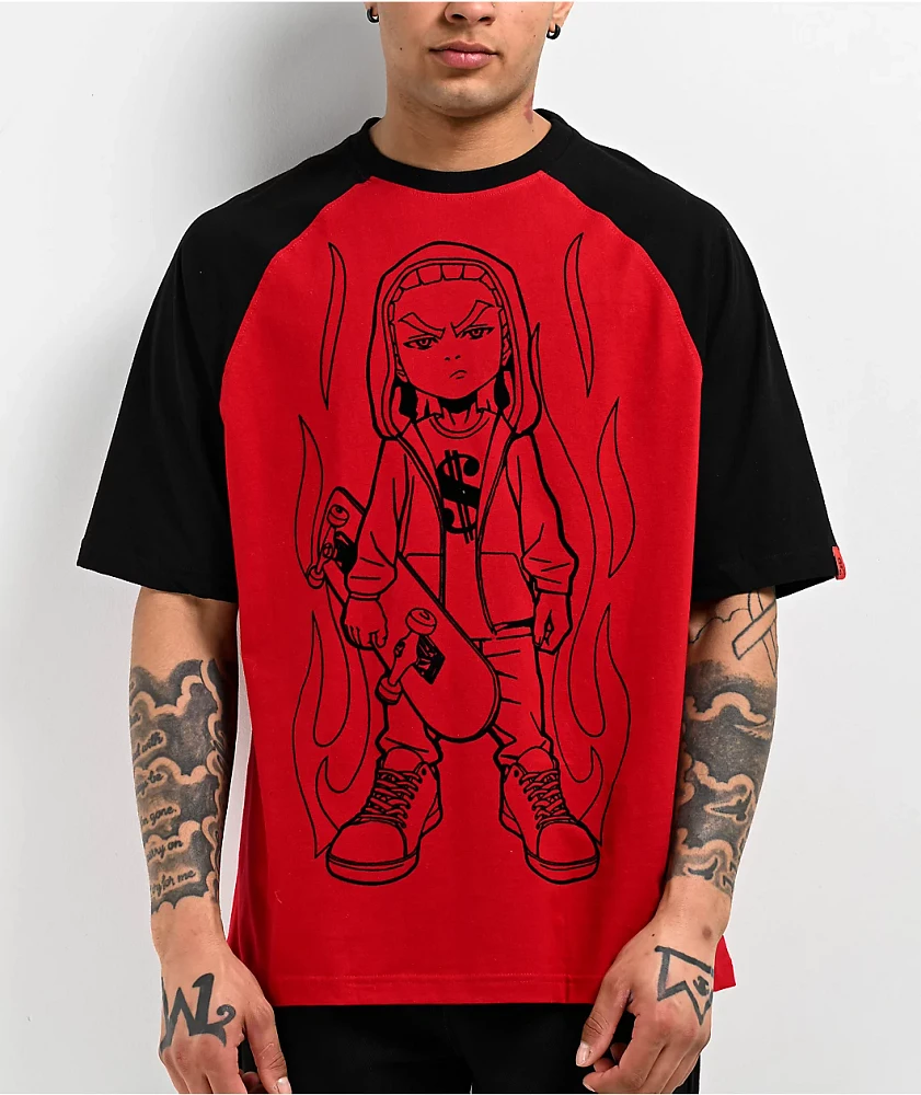 The Boondocks Riley Skate Fire Red Raglan T-Shirt