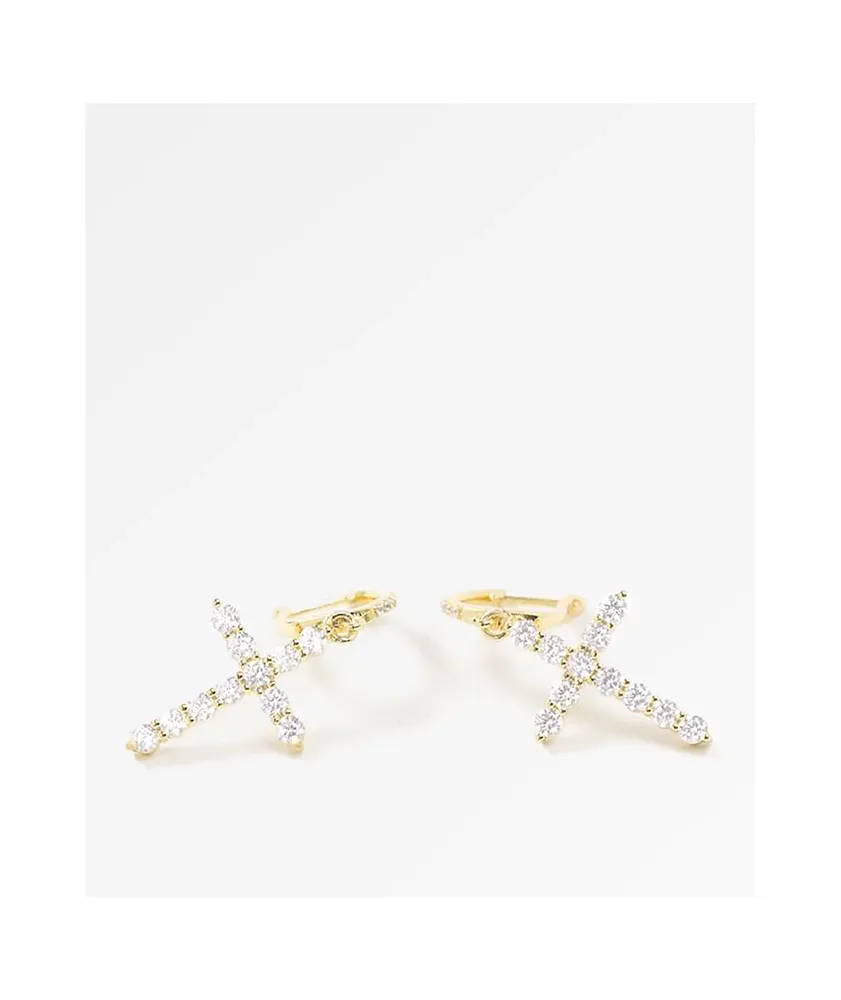 The Gold Gods Diamond Cross Gold Earrings