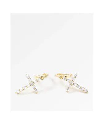The Gold Gods Diamond Cross Gold Earrings