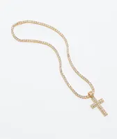 The Gold Gods Diamond Cross Gold Tennis Chain 22" Necklace