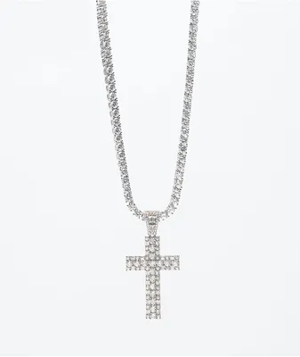 The Gold Gods Diamond Cross White Gold Tennis Chain 20" Necklace