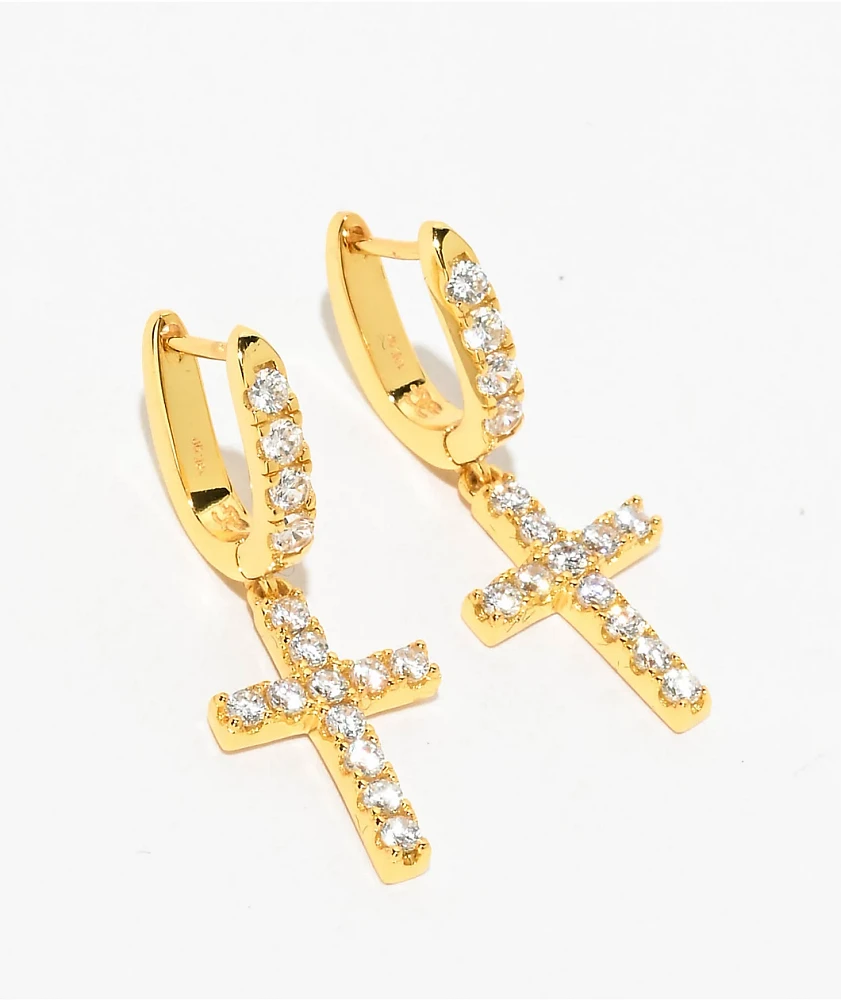 The Gold Gods Diamond Hoop & Cross Yellow Gold Earrings