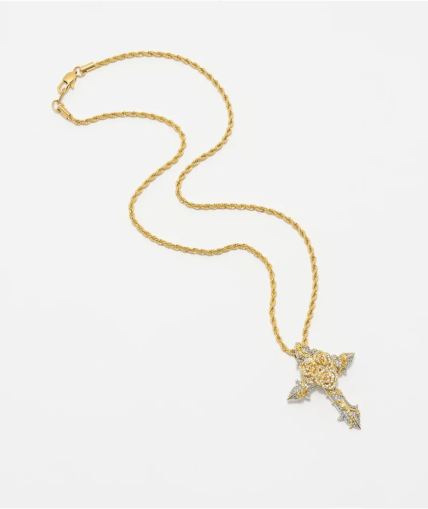 The Gold Gods Diamond Rose Cross Gold 22" Necklace