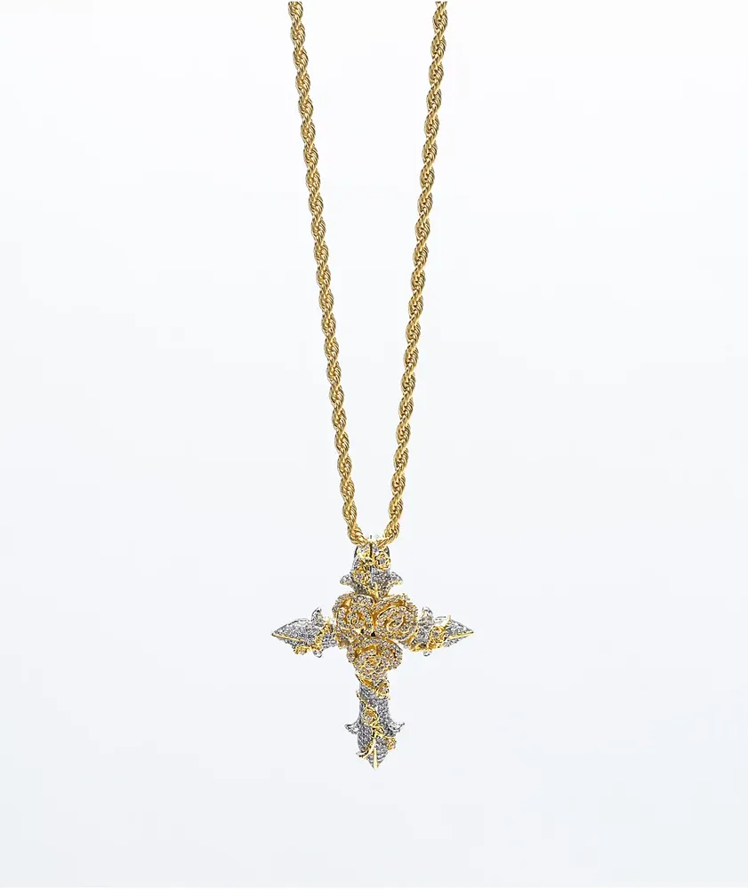 The Gold Gods Diamond Rose Cross Gold 22" Necklace