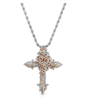 The Gold Gods Diamond Rose Cross Silver 22" Chain Necklace