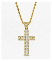 The Gold Gods Diamond Round Cut Cross 22" Gold Rope Chain Necklace