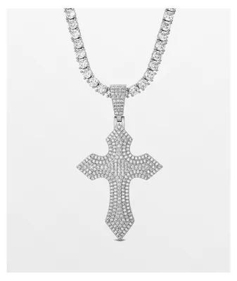 The Gold Gods Diamond Royal Cross 20" White Gold Tennis Chain Necklace