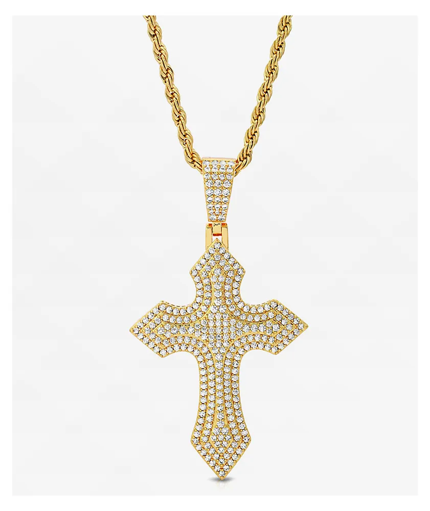 The Gold Gods Diamond Royal Cross Gold 20" Rope Chain Necklace