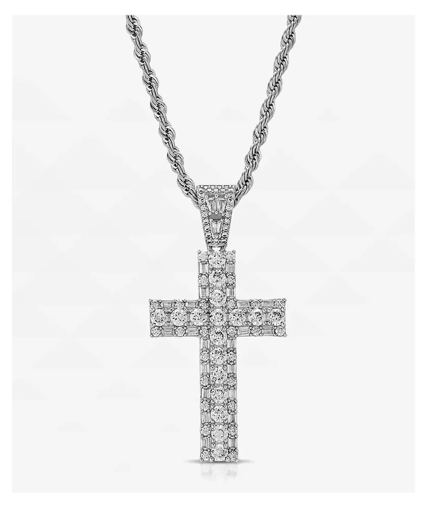 The Gold Gods Diamond Royal Cross White Gold 20" Rope Chain Necklace