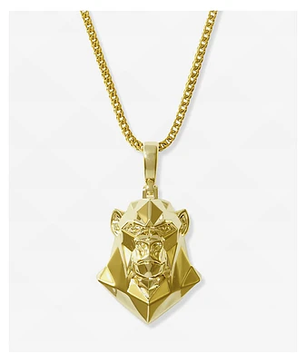 The Gold Gods Gold 22" Ape Head Pendant & Rope Chain Necklace