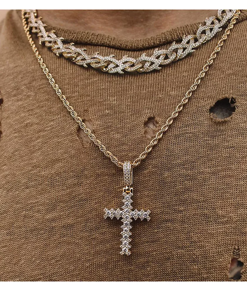 The Gold Gods Gold Flooded Cross Rope 18" Chain Necklace