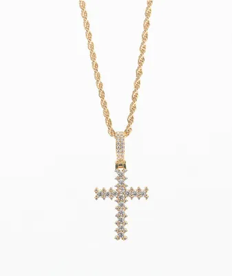 The Gold Gods Gold Flooded Cross Rope 18" Chain Necklace