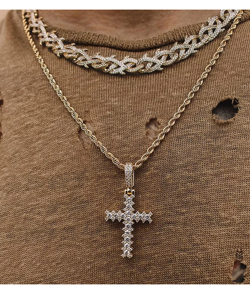 The Gold Gods Gold Flooded Cross Rope 20" Chain Necklace