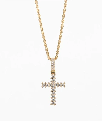 The Gold Gods Gold Flooded Cross Rope 20" Chain Necklace