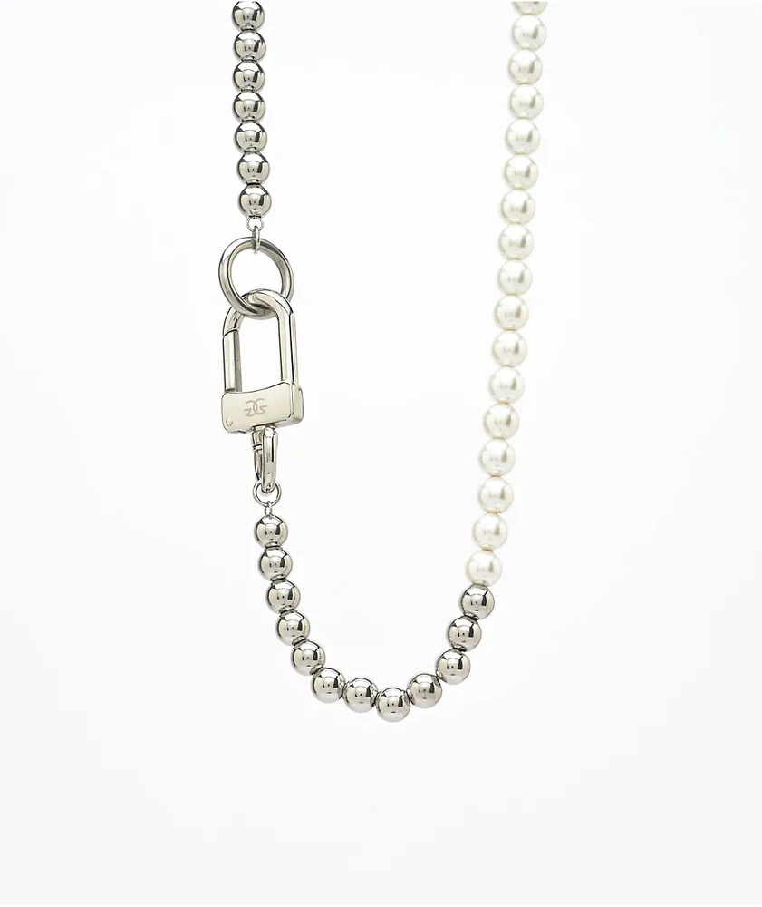 EKLUX women's latest half pearl half chain necklace