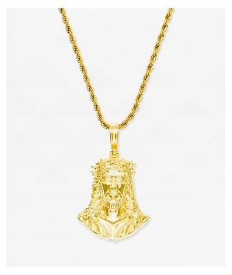 The Gold Gods Jesus Piece 22" Gold Rope Chain Necklace