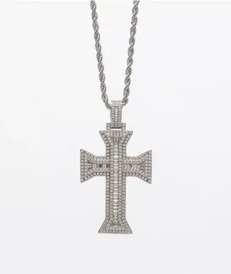 The Gold Gods Kings Diamond Cross 22" Rope Chain White Gold Necklace