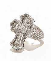 The Gold Gods White Gold Baguette Cross Ring