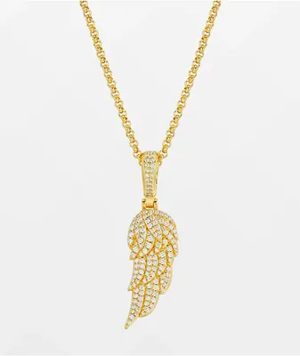 The Gold Gods Wing Micro Diamond Pendant 20" Yellow Gold Necklace