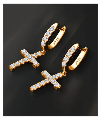 The Gold Gods Yellow Gold Diamond Cross Hoop Earrings