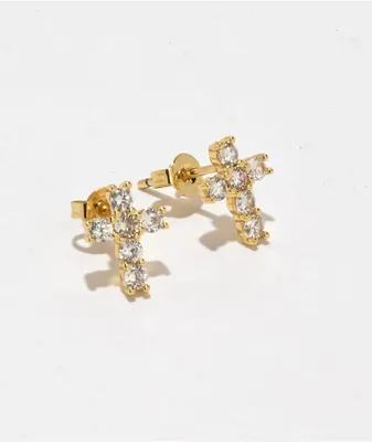 The Gold Gods Yellow Gold Small Diamond Cross Stud Earrings