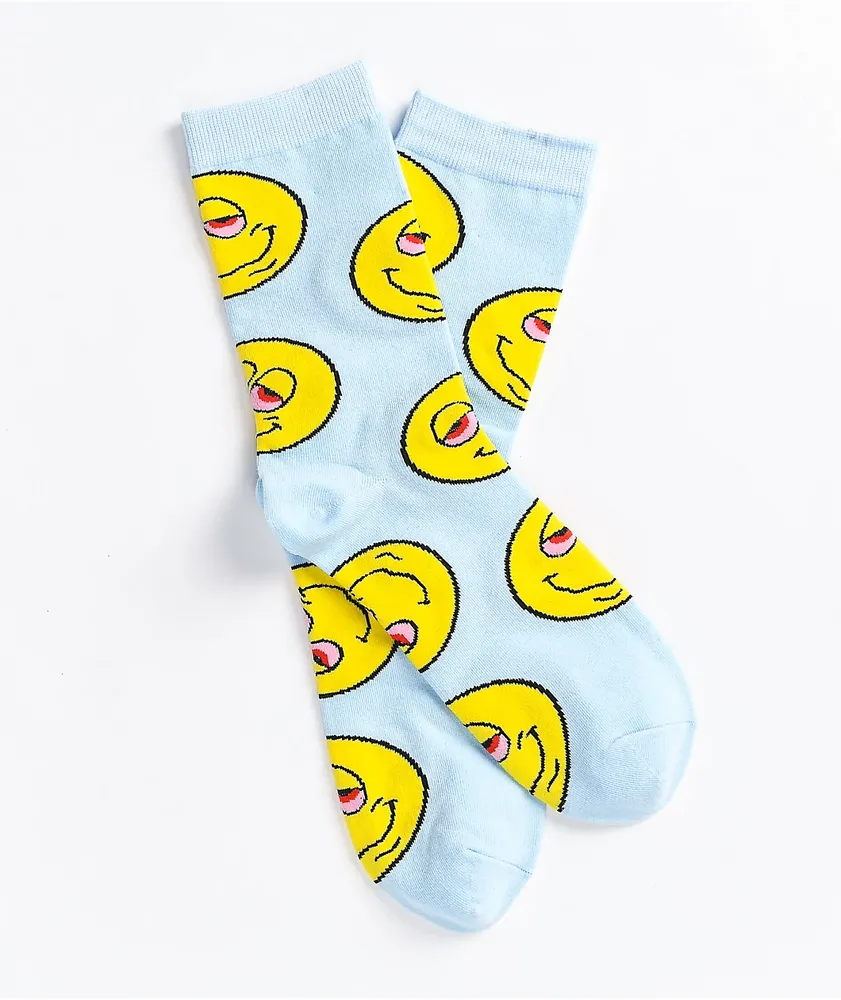 The High & Mighty Happy Light Blue White Crew Socks