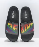 The Phluid Project Be Kind Black & Rainbow Slide Sandals