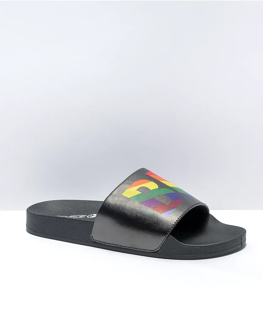The Phluid Project Be Kind Black & Rainbow Slide Sandals