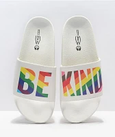 The Phluid Project Be Kind White Slide Sandals