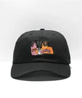 There Flower Embroidered Black Strapback Hat