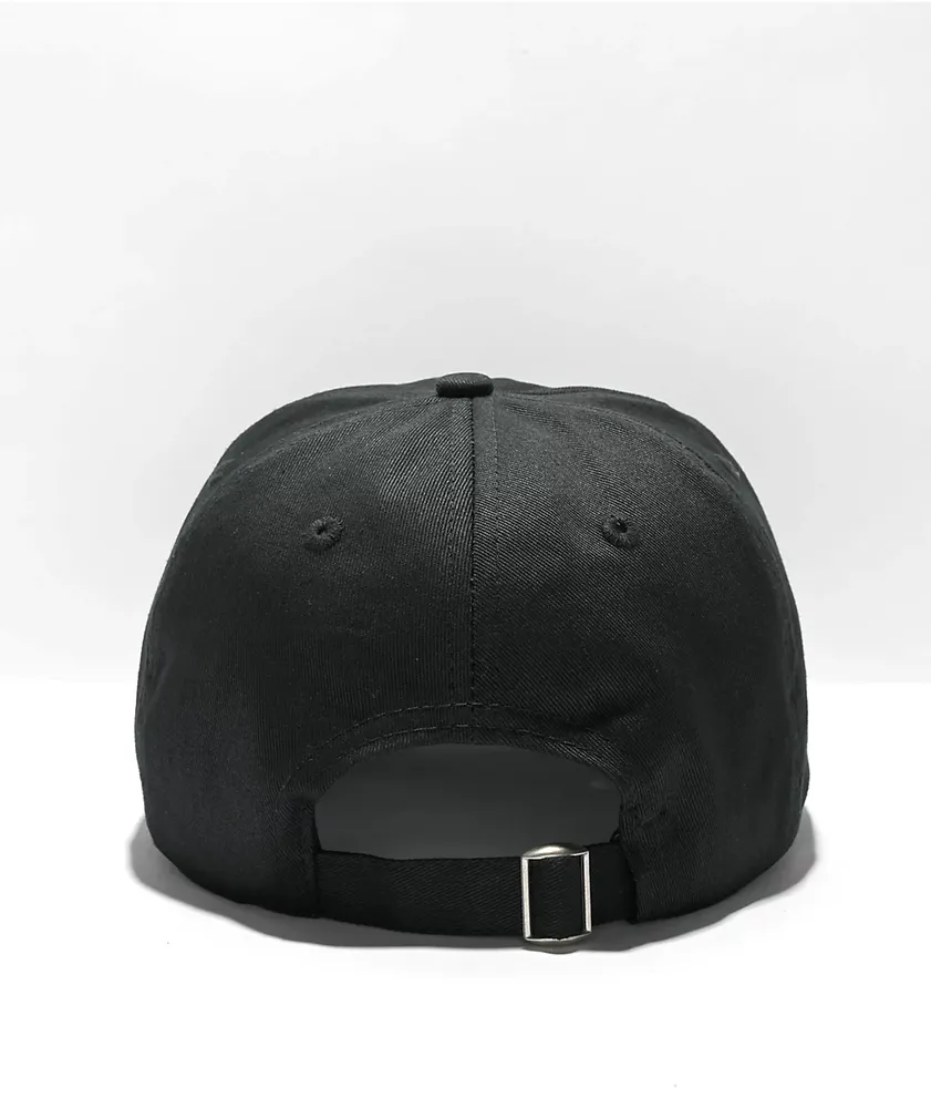 There Flower Embroidered Black Strapback Hat