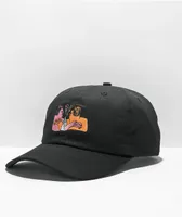 There Flower Embroidered Black Strapback Hat